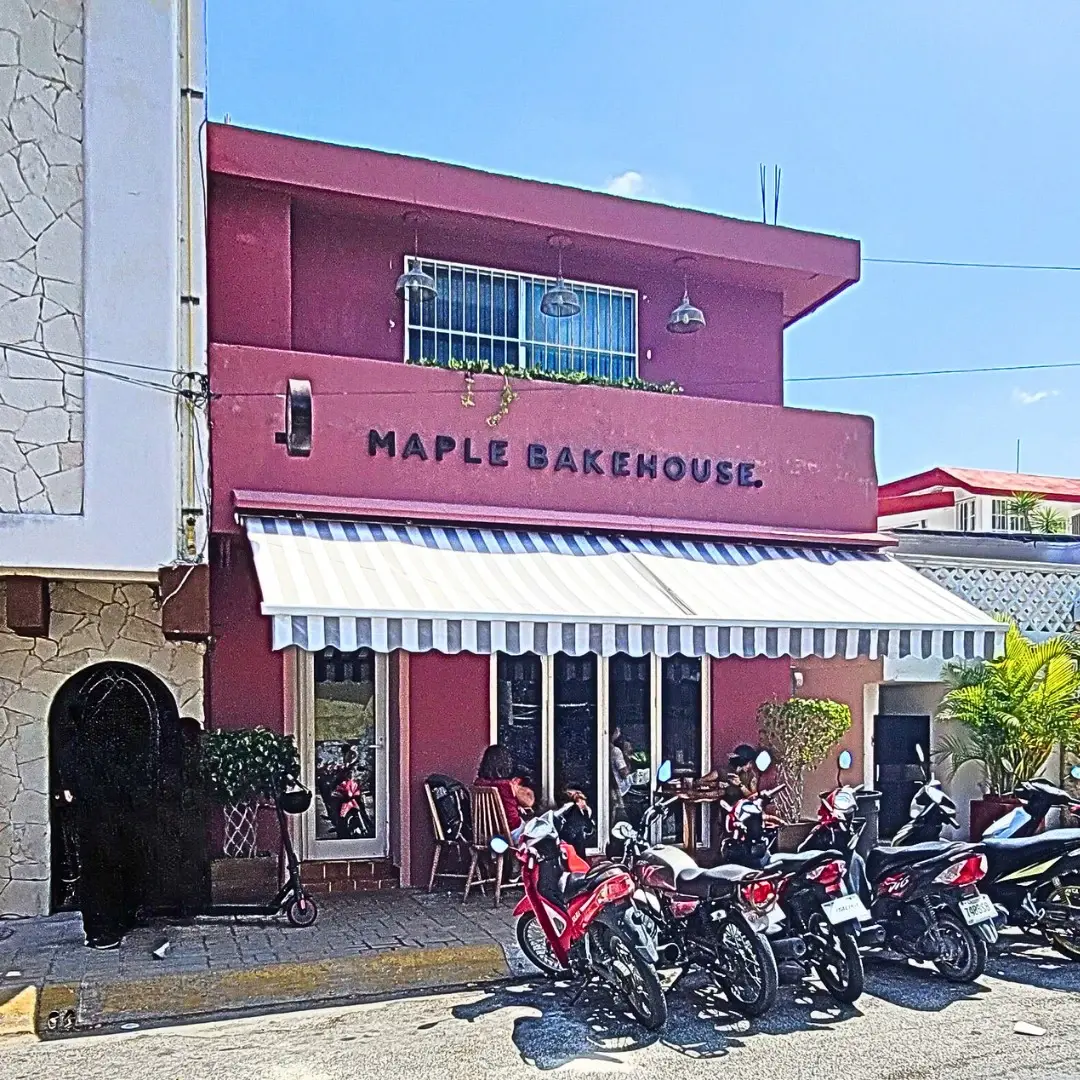 Maple Bakehouse: Coffee, Tea & Baked Goods Maple Bakehouse exterior in Cozumel, a block from the ocean.