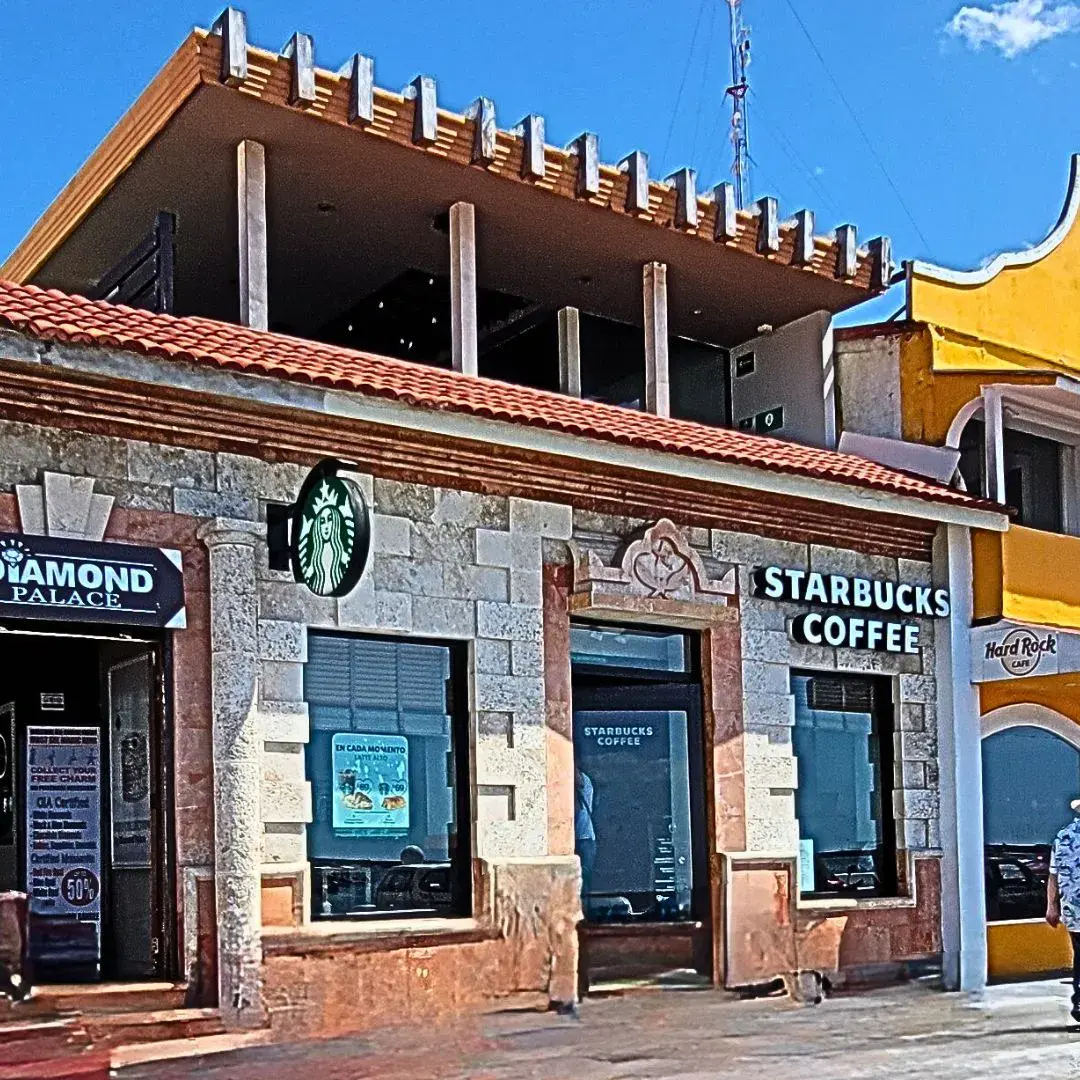 Starbucks Pama - Easy Ferry Access Starbucks-Pama near Cozumel ferry port, right of the square.