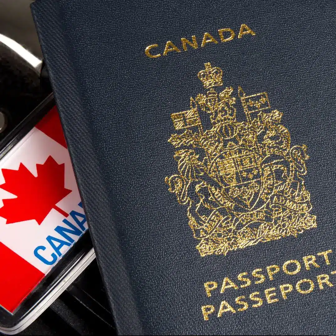 Close-up of an official Canadian passport.