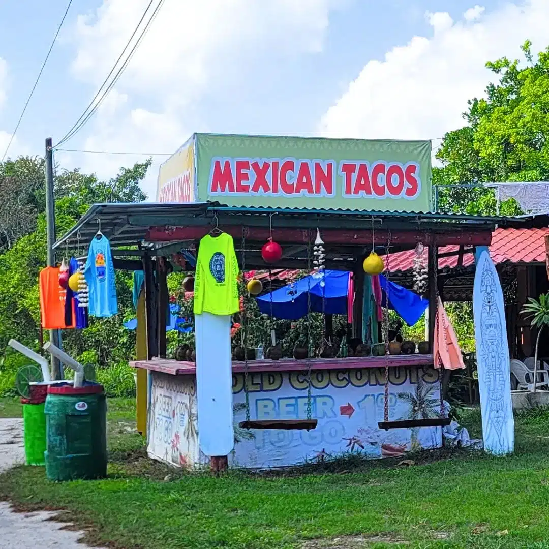 Authentic Mexican taco stand near Cozumel's southern resorts, offering food for all eaters.