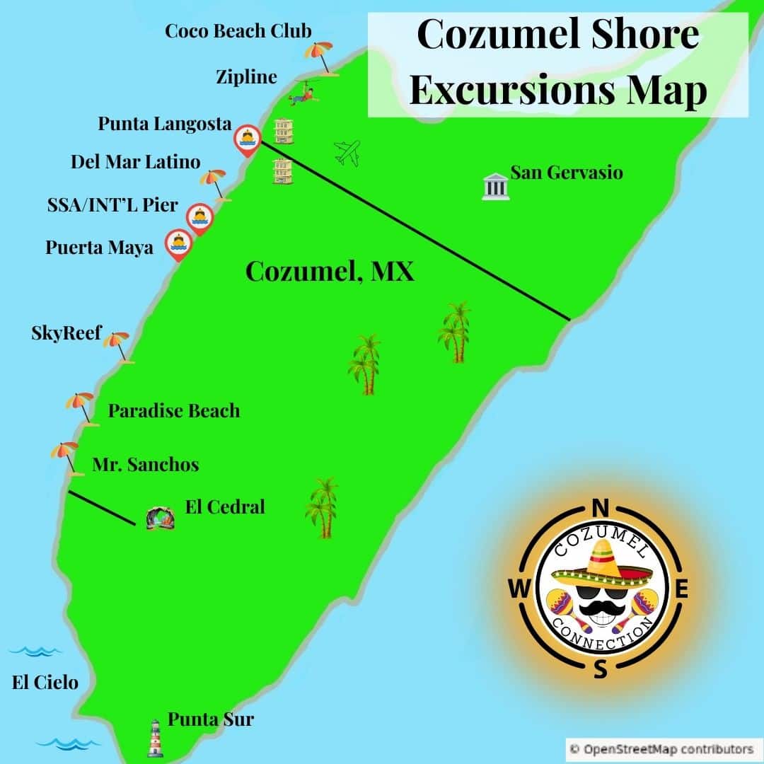 Map of Cozumel shore excursions for cruisers