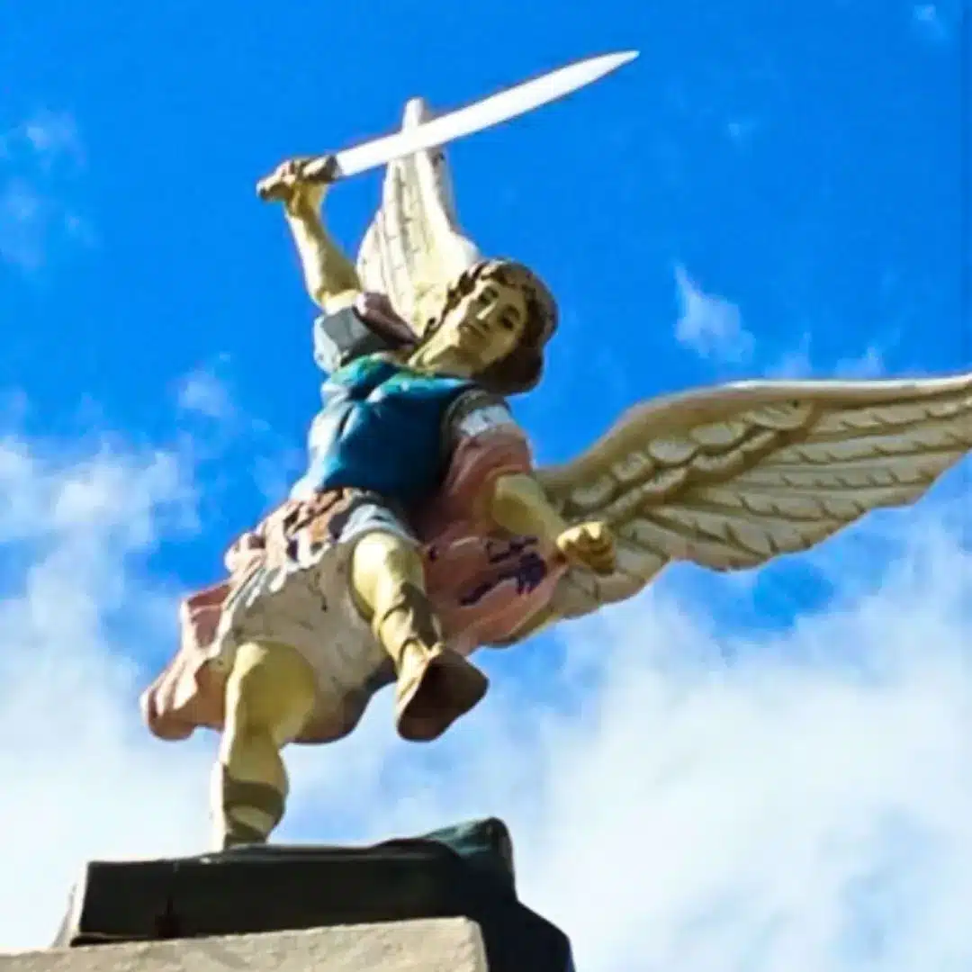 Archangel Michael statue with sword in Cozumel