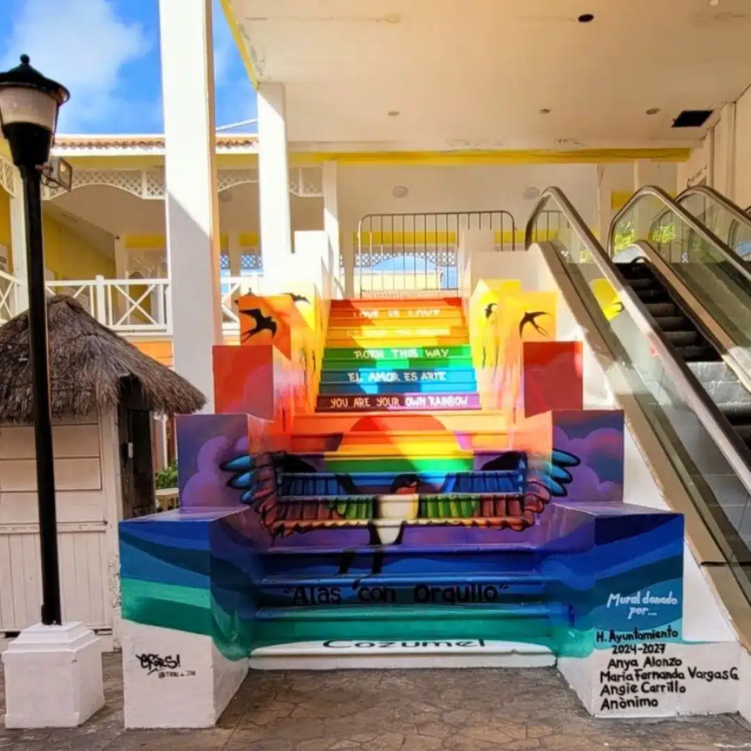 Rainbow-colored mural celebrating love and pride