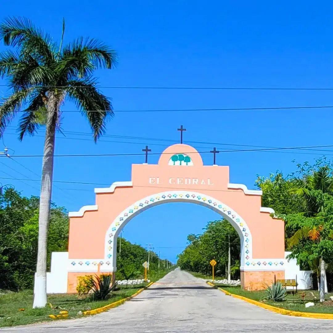 The welcoming arch to Cedral, Cozumel