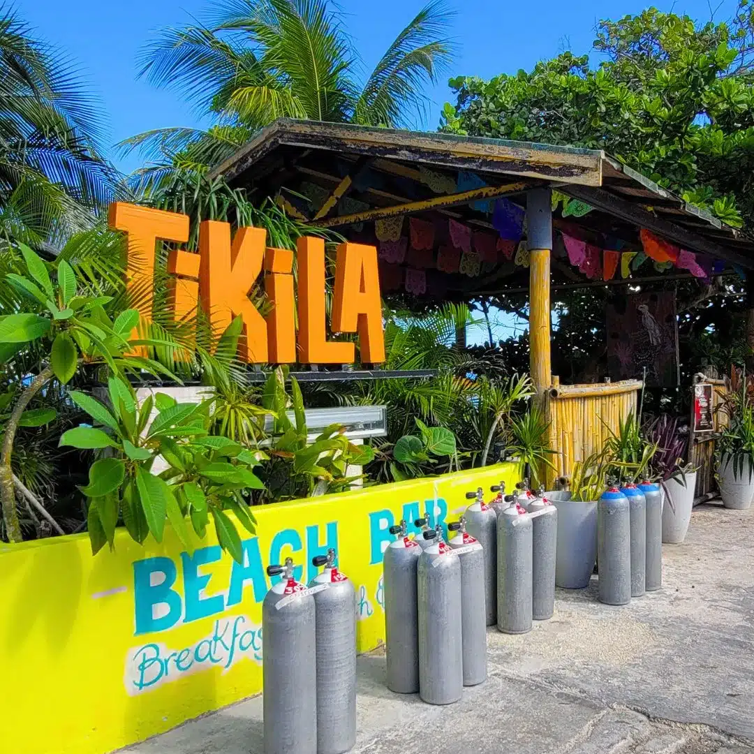 Tikila beach bar along walk from Puerta Maya pier
